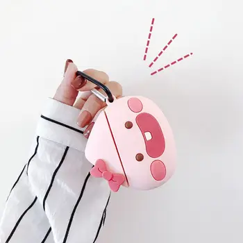 

Pink Peach Pattern Protective Case Silicone Cover with Carabiner for Airpods 1/2