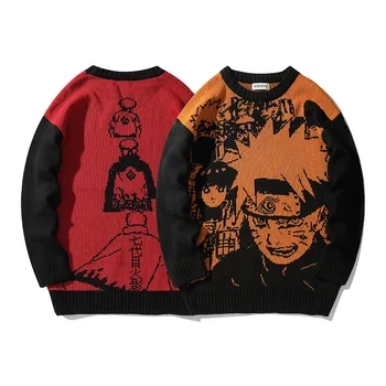

Japanese long sleeved woman sweater cartoon naruto knitted pullover women men sweater round neck sweater hip hop cool top