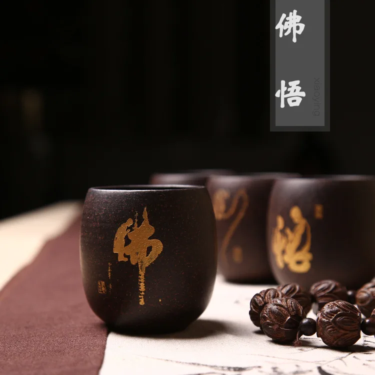 

Tea Master Cup Raw Ore Black Red Clay Cup Large Size Star Sand Handmade Carving Wu Buddha Circle Support Customization