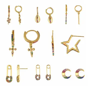 

Luxury Fashion Jewelry Punk Rainbow Geometric Maxi Stud Earrings Women Gold Color Metal Statement Earrings Party Accessory