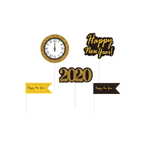 Черное золото письмо счастливого Нового года часы торт Топпер баннер флаг год вечерние украшения поставки - Цвет: 5pcs clock