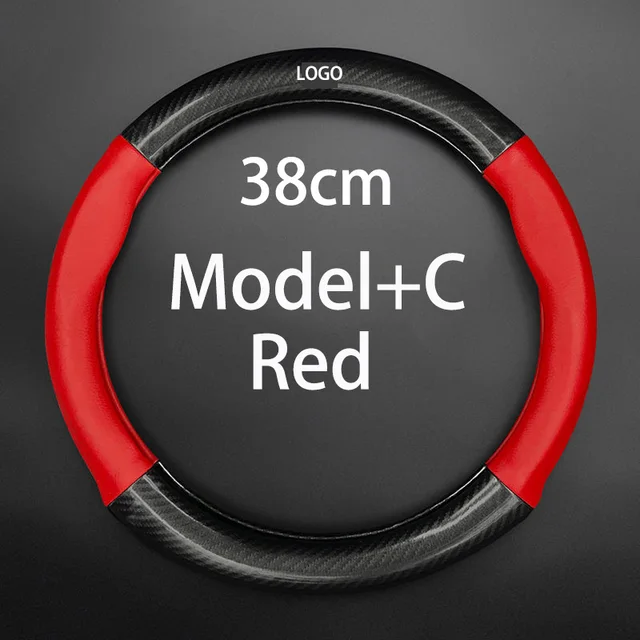 Carbon Fiber Cow Leather Car Steering Wheel Cover Accessories Fit Mercedes Benz ClassA W176 W169 B W245 C W205 W204 W203 C300 Model C-Red