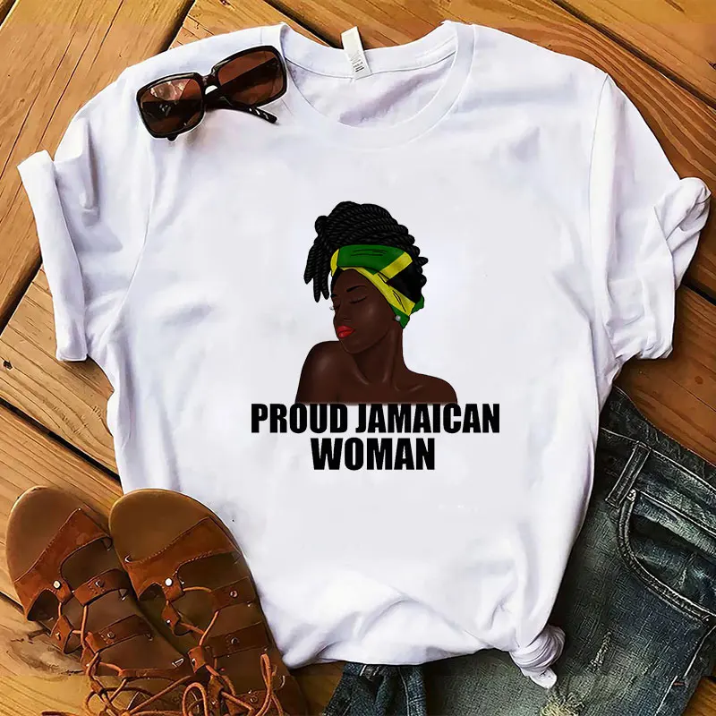 

Wholesale White T Shirt Printing Afro Black Girl Magic Cotton Women Shirt Melanin Women Poppin Shirt For Woman