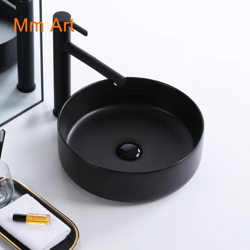 

Matt color modern home decor sanitary ware small round ceramic table counter top art basin bowl bathroom hand wash basin sink