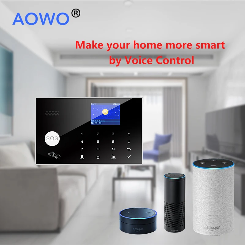Tuya WiFi GSM Wireless Home Security Alarm with LCD Touch Keypad RFID Amazon Alexa Google Home IP Camera Remote control Monitor