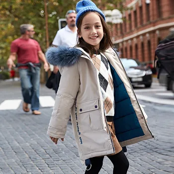 

2019 Children's Genuine Hooded Fur Collar Winter Girls'Cotton-padded Jacket kids clothes Outerwears Parkas 4-16years coat 436