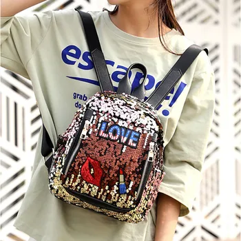 

Sequined Mini Backpack Women Cute Love Bling Backpacks Travel Children Girls Fashion Glitter Backpack Ladies Street Wear G3
