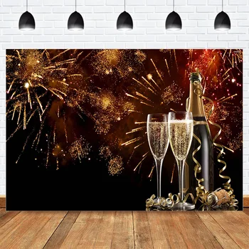 

Birthday Party Photography Backdrop for Lady Fireworks Champagne Celebration Festival Anniversary Background Ribbon Banner Props