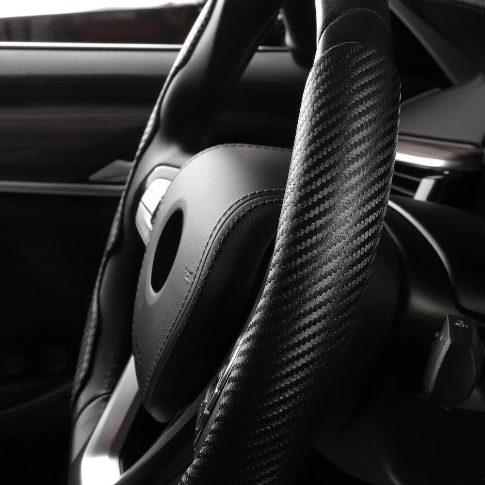 1Pair Car Steering Wheel Cover Universal  Non-Slip Booster Accessory Three Dimensional  Carbon Fiber Decoration Look