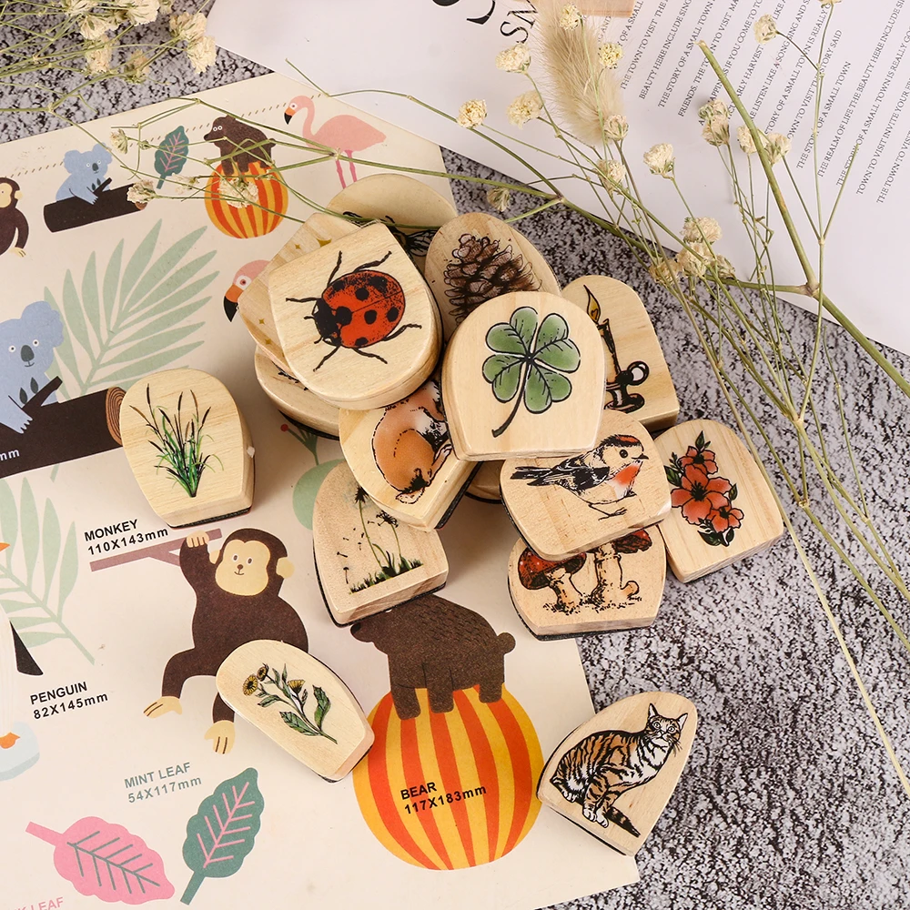 

23Styles Forest Series Wooden Rubber Stamp for Scrapbooking Stationery Painting Cards Decor DIY Craft