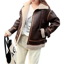 Новые зимние женские кожаные куртки стильная Толстая Шуба размера плюс кофейного цвета из овечьей шерсти теплая мотоциклетная Одежда Женское пальто