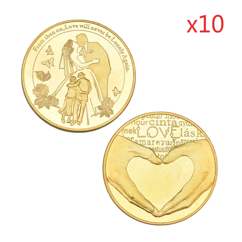 10pcs DIY coins WR 10 шт./лот DIY коллекционные монеты печать ваши фотографии на Позолоченные пользовательские монеты оригинальная медаль для женщин свадебный подарок - Цвет: 10pcs DIY coins