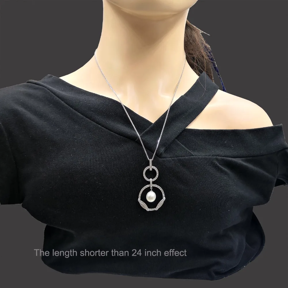 925 sterling silver fine si,ver jewelry sweater necklace with high luster real pearl5