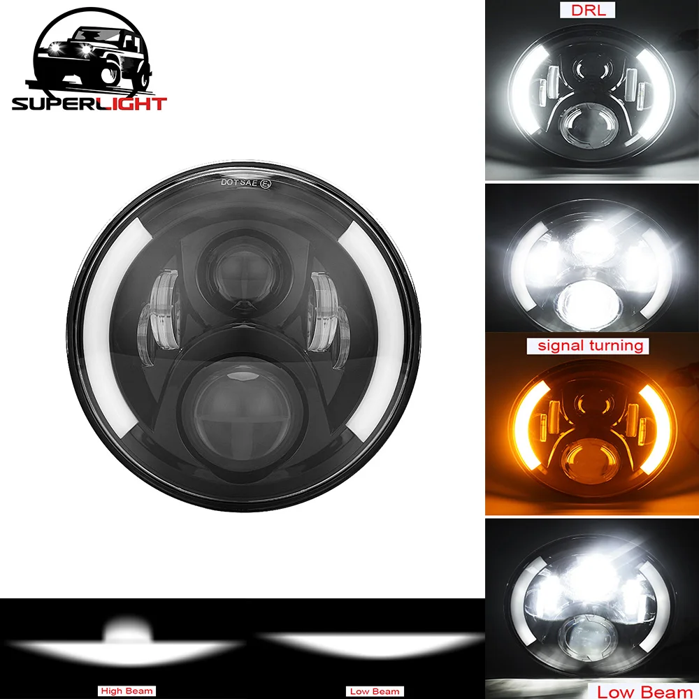 SUP светильник для мотоцикла 7 &quotсветодиодный s 60 Вт Hi Lo Beam Halo Angel Eye DRL Янтарный
