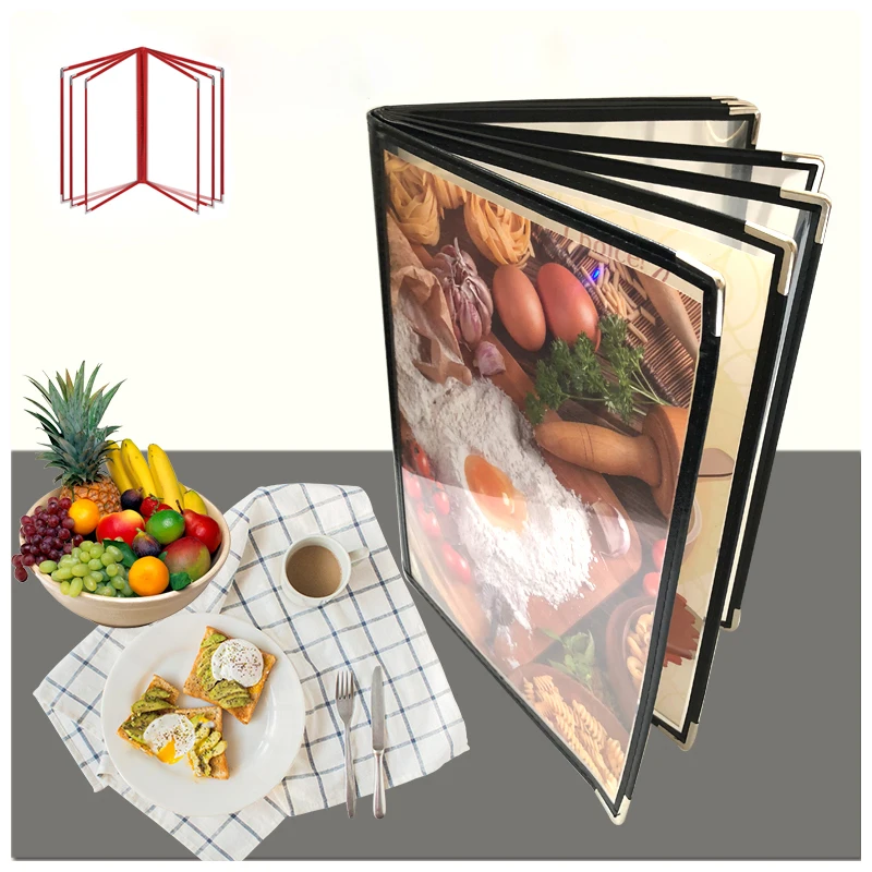 File Folder File Holder 6 Sheets A4 Handmade Plastic PU Leather Menu Cover Clear Pockets Display Book file folder,file holder