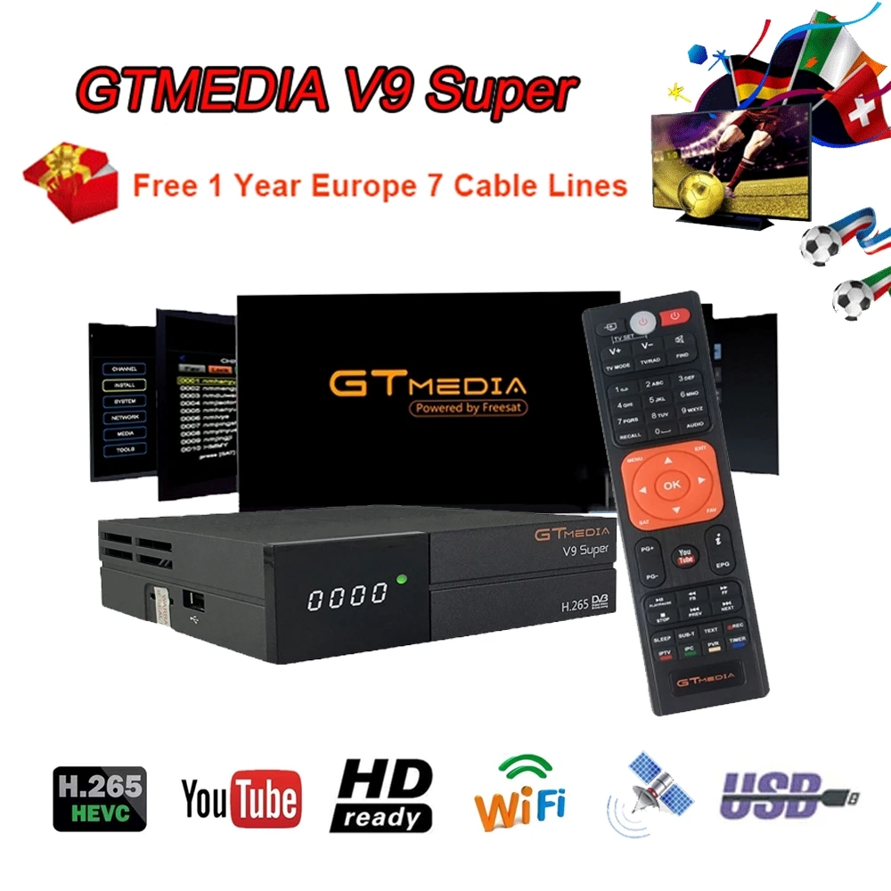 Хит, GTMEDIA V9, супер DVB-S2, Full HD, цифровой спутниковый ресивер 1080, P+, один год,, Европейский 7 линейный cccam, спутниковый декодер