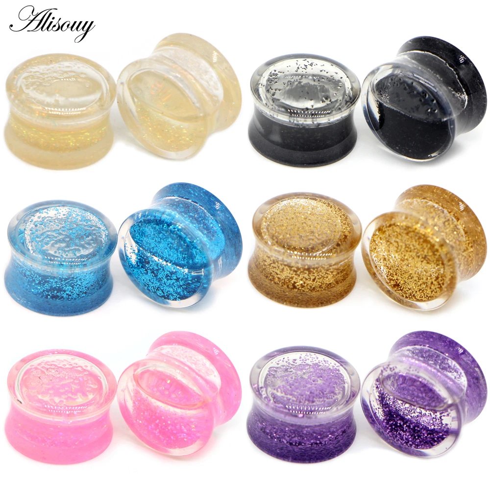 2PCS Acrylic Liquid Power Ear Plugs Tunnels Earring Gauges Stretcher