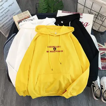 

Spring Autumn Women's Sweatshirt Fashion Korean Hoodie Letter Print Black And White Long Sleeve Pullover Ladies Coat