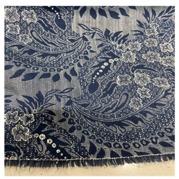 

free ship 100% viscose jacquard fabric denim color style price for 1 meter