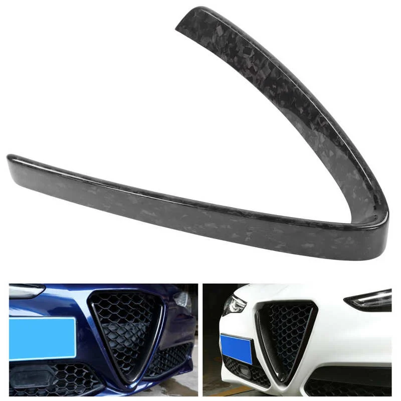Front Grill Decoration Frame Trim for Stelvio 2017 To 2023, V-Shape Grille Cover Outline Trim, Car Front Bumper Grill Protective Frame Cover Replacement, Bright Black
