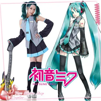 

Vocaloid Hatsune Miku Cosplay Costume Hatsune Miku Maid costume suit Wig Set HalloweenJapanese Midi Dress Comic-con Party 11PCS