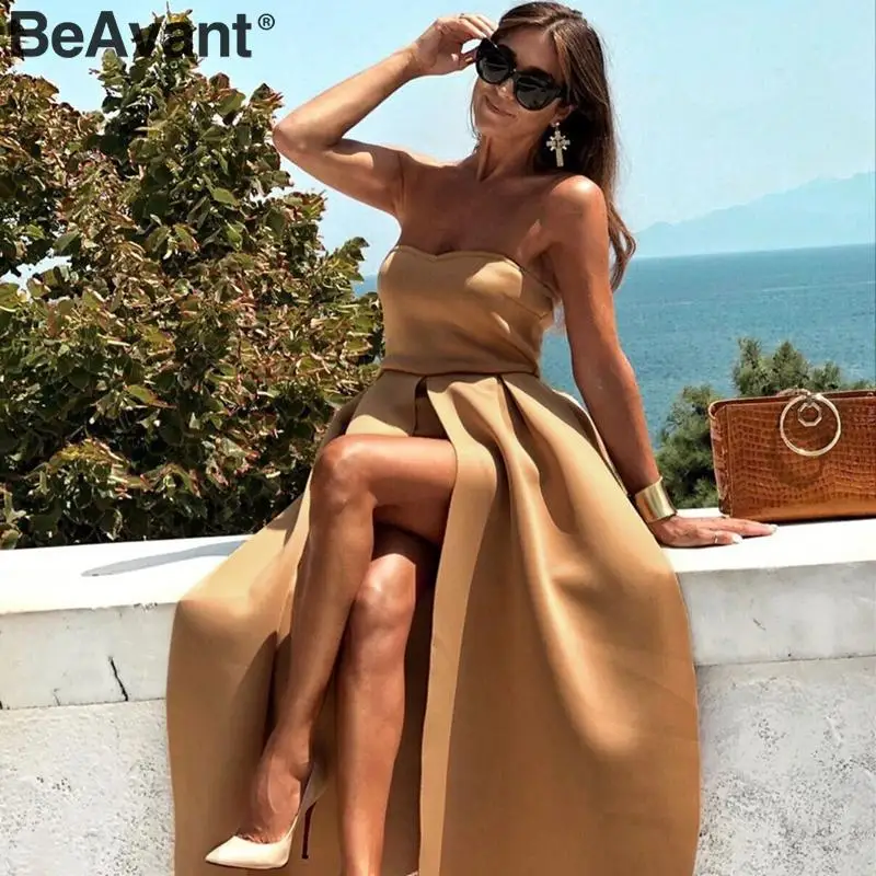 BeAvant элегантное вечернее платье для женщин с высокой талией без бретелек лоскутное длинное платье Сексуальная Осень сплошная шикарная Дамская Макси-платье