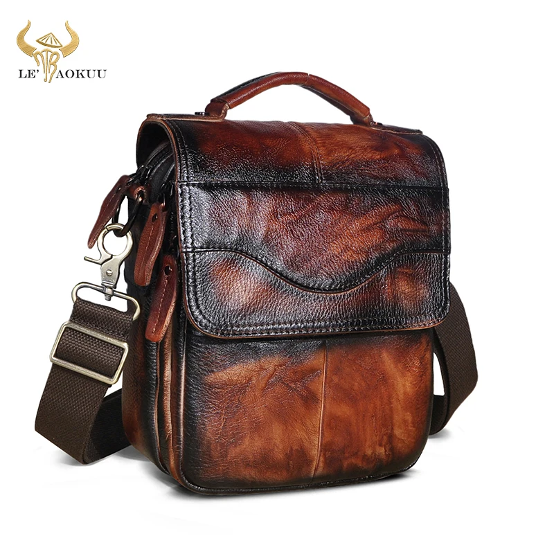 

Luxury Natural Leather Male Fashion Casual Tote Messenger bag Design Satchel Cross-body One Shoulder bag 8" Case For Men 144