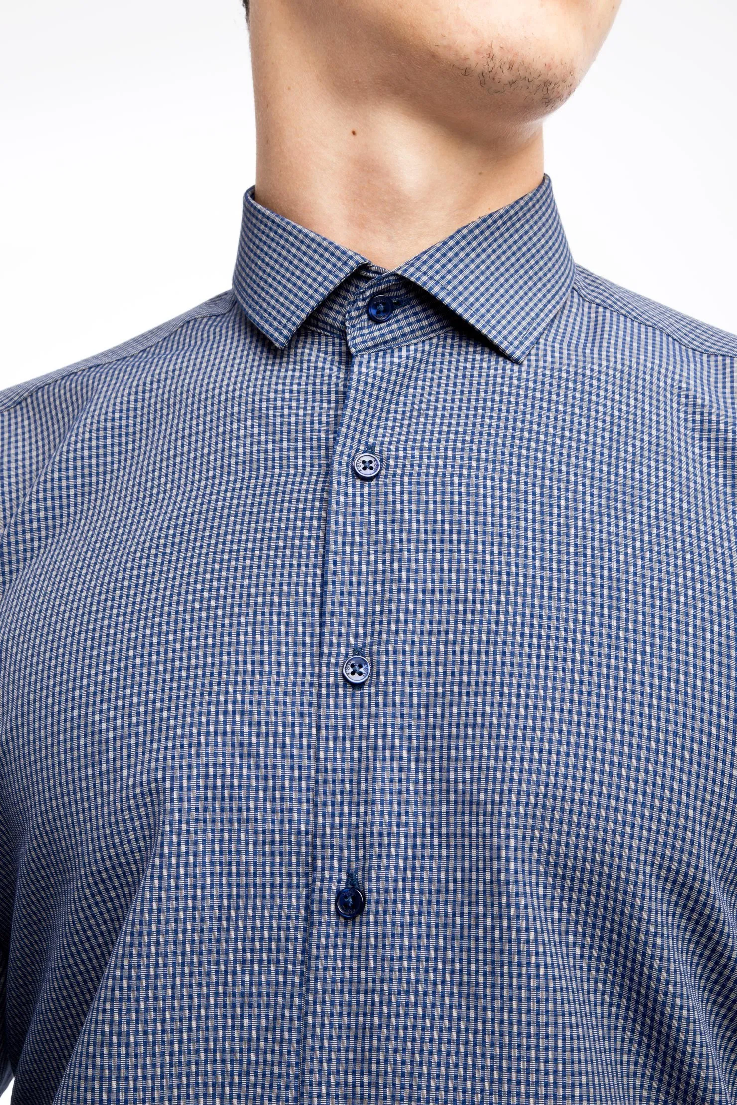 Kigili Shirts Menswear Navy Blue Long Sleeve Plaid Button Down Shirt High Quality Classic Fit Spread Collar Made in Turkey