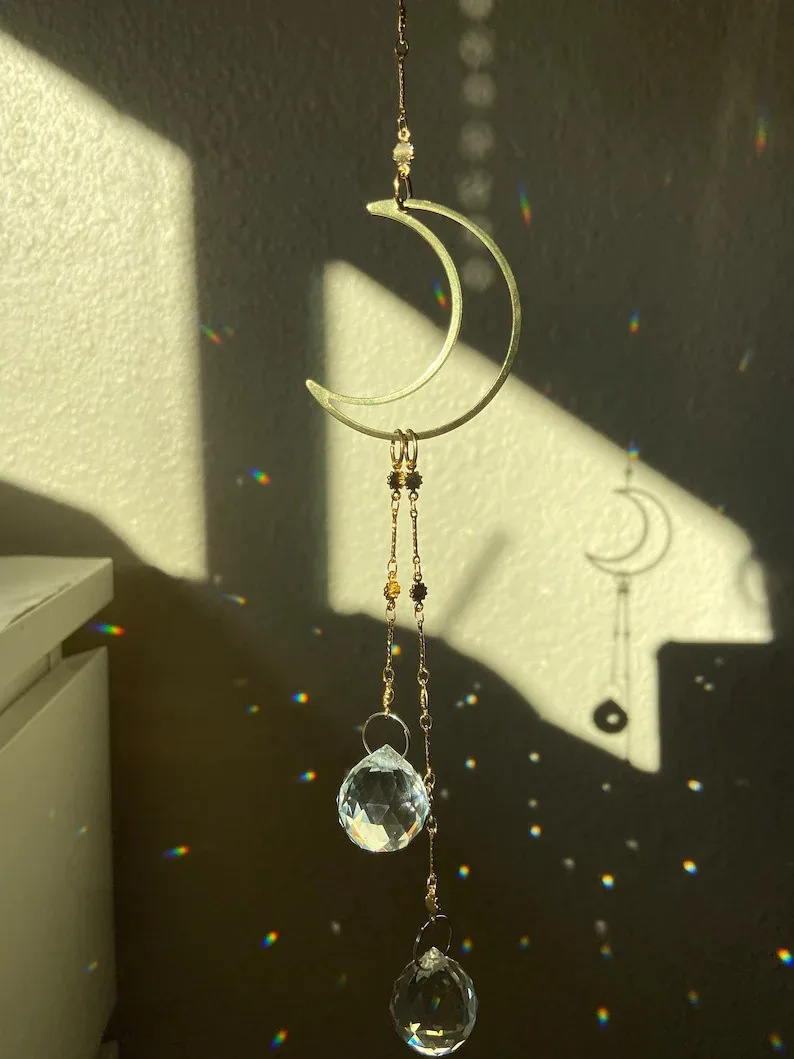 

Suncatcher Moon Crystal Prism, Crescent Moon Celestial Gift, home decor