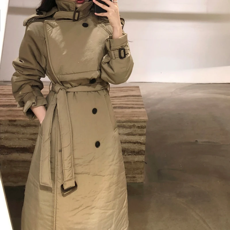

WOMENGAGAWomen Parka Bandage Warm IiIing Long Womens Winter Jackets Coats Black Khaki Vintage Long Coats New Fashion Sxey DG138