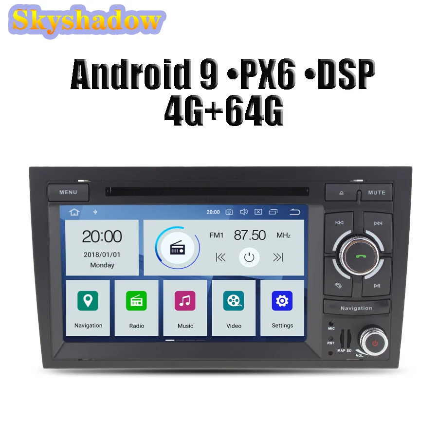 DSP PX6 ips Android 9,0 4G 64G Автомобильный dvd-плеер gps карта RDS радио Bluetooth 4,2 Wifi для AUDI A4 SEAT EXEO(2009-2012) S4 RS4 8E