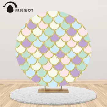 

Allenjoy Mermaid Candy Cake Banner Round Circle Backdrop Scales Under the Sea Background Baby Shower Birthday Party Tablecloth