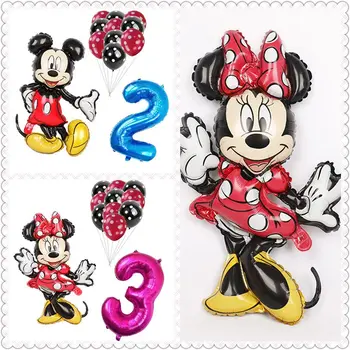 

1set Mickey Minnie Mouse Foil Balloons Happy Birthday Party Decoration Latex Air Globos 32inch Number Balon Baby Shower Supplies