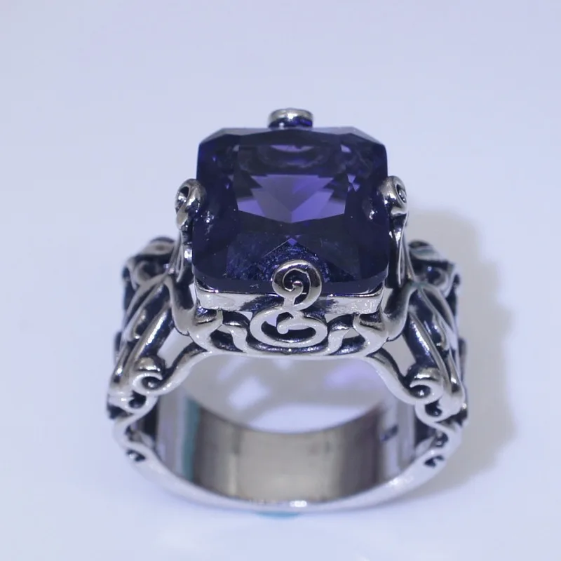 Полый цветок сапфировый цвет драгоценный камень кольцо Ретро тайский серебряный Винтаж обручальное 925 Серебряное кольцо ювелирные изделия