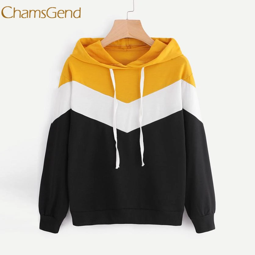 

sweatshirt kpop women's hoodies Tricolor stripe Patchwork Long Sleeve Causal Pullover Hooded Women's Sweatshirts streetwear T731