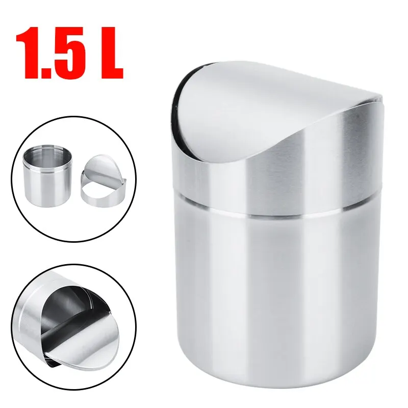 

Mini Desk Trash Can Kitchen Bathroom Garbage Can With Swing Lid Stainless Steel Trash Can Household Cleaning Accessories
