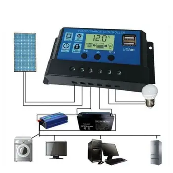 

LCD Solar Panel Battery Regulator Charge Controller Dual USB 12V 24V 10/20/30A Solar Controllers
