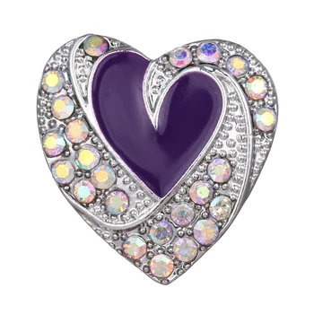 

10pc/lot 18mm Snap Jewelry 2 Colors 18mm Metal Snap buttons alloy buttons Pink Purple heart Rhinestone Snaps Jewelry VN-2059