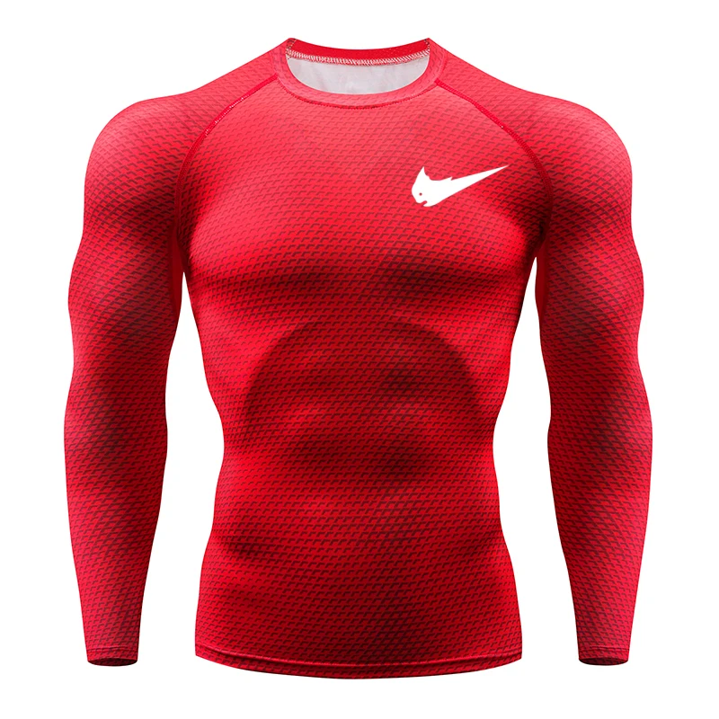 Новинка, быстросохнущая Мужская футболка для бега, бодибилдинг, Спортивная футболка с длинным рукавом, компрессионный Топ, футболка для спортзала, Мужская облегающая футболка для фитнеса - Цвет: red D