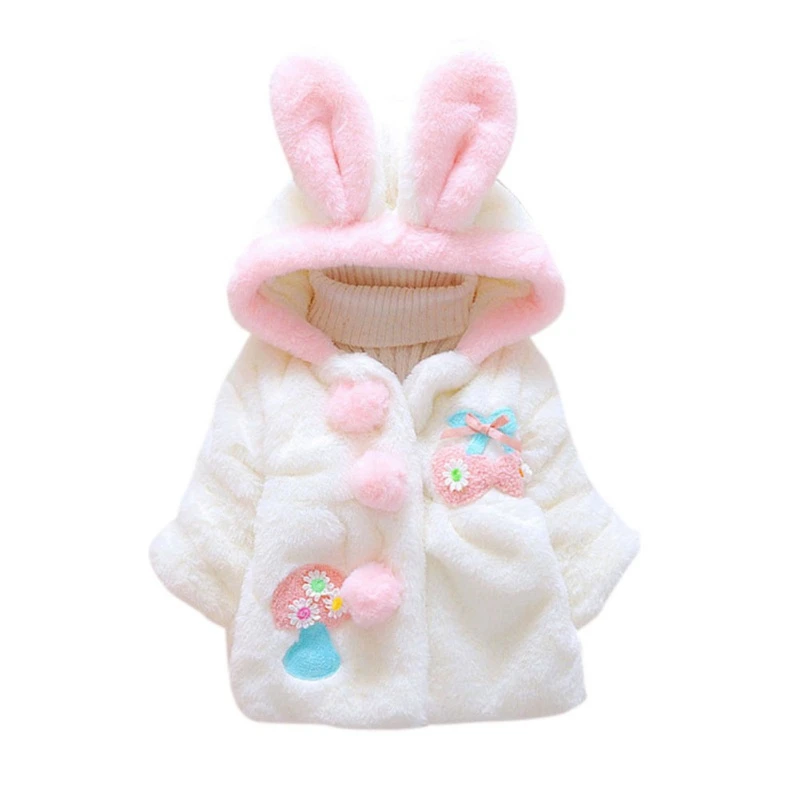 Baby Coat Autumn Winter Girls Artificial Fur Long Sleeve Outerwear With Rabbit Ear Cute Hairy Comfortable Warm Hoodie