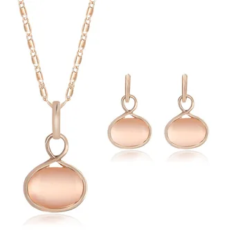 

PBAO04 Crystal oval earrings necklace set simple zircon bridal dinner dress female accessories 2 pcs set