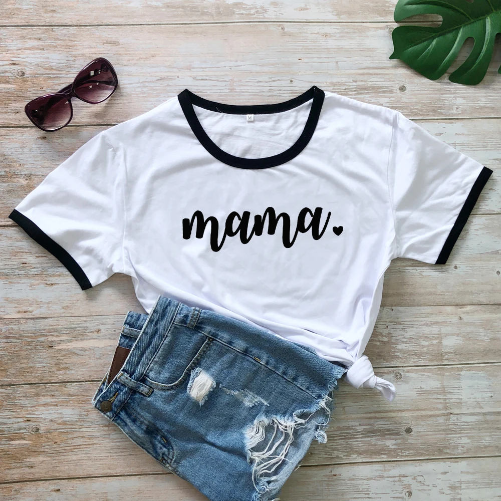 Футболка из хлопка с надписью «Mama Heart», повседневные женские футболки с коротким рукавом и графикой «Mom Life», милые футболки в подарок на день матери, Прямая поставка