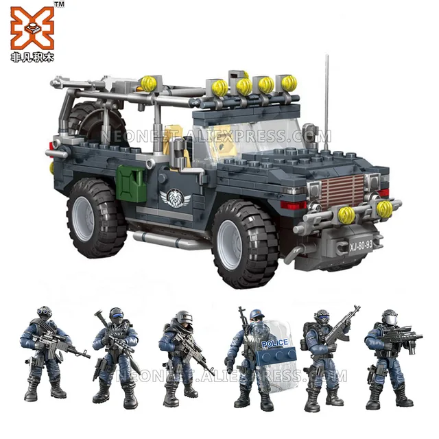 1:35 Army Action Figures Mega Block WW2 WWII Weapon Gun Building Bricks Modern Mini Military Soldiers City SWAT Humvee Weapon 5