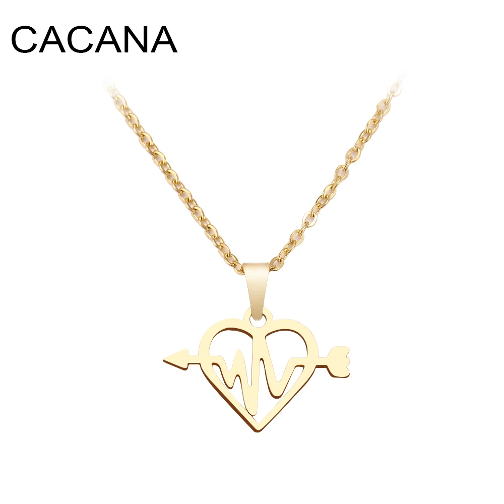 

CACANA Stainless Steel Necklace For Women Man Lightnin Arrow Gelectrocardiogram Heart Pendant Necklace Jewelry