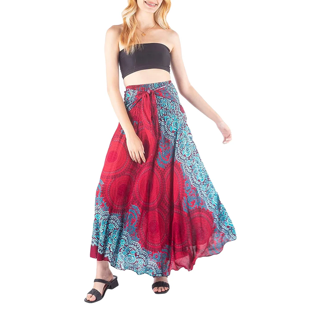 Bohemian Women Maxi Long Skirts for Women Summer High Waist Tie up