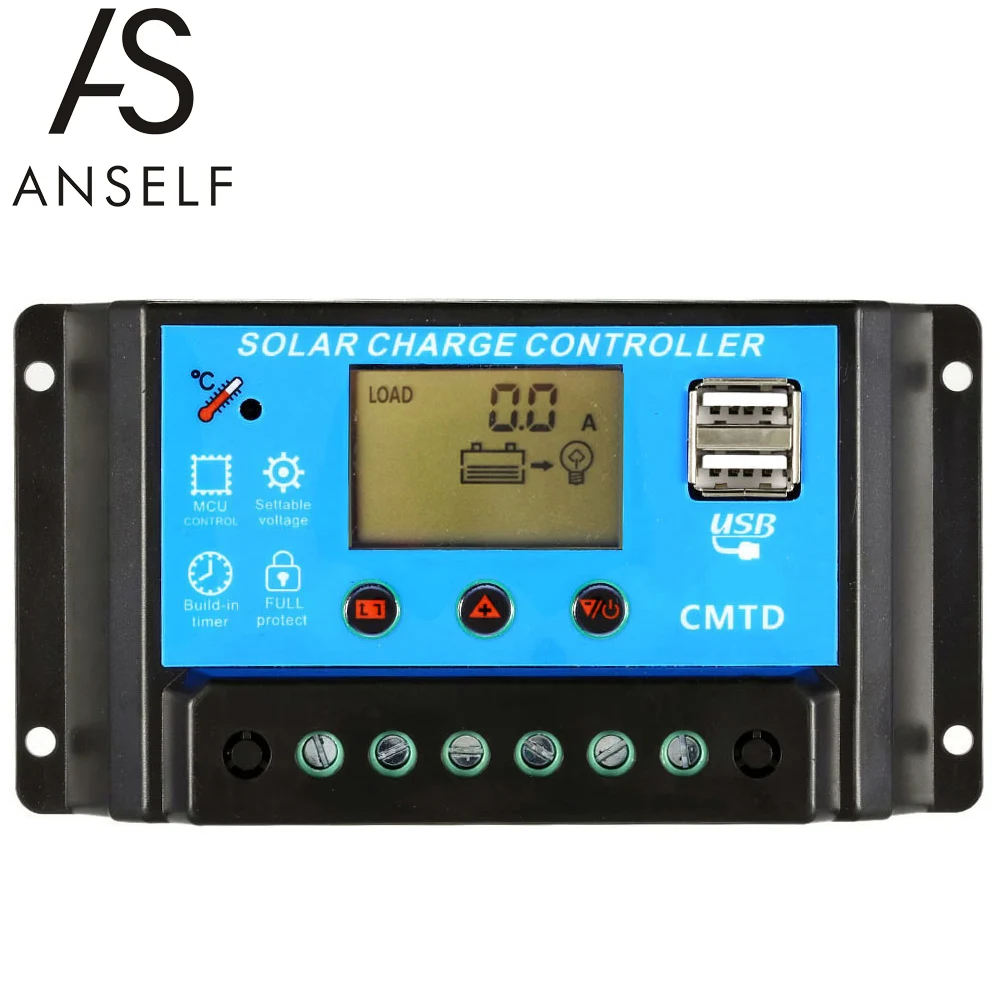 

10A 12V/24V PWM Solar Charge Controller LCD Display Auto Regulator Solar Panel Battery System Overcharge Protection
