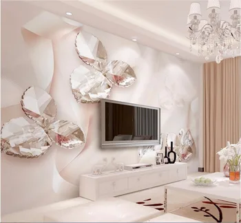 

CJSIR Custom Photo Wallpaper Wall Murals Wall Stickers Pink Ribbon Crystal Swan Jewelry Leaves 3d 3d TV Wall Papel De Parede