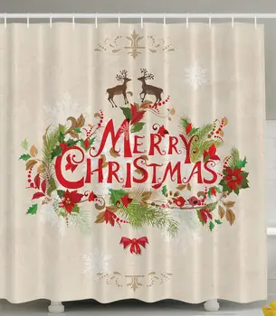 

Merry Christmas Reindeer Holiday New Year Print Polyester Fabric Shower Curtain Bathroom Curtain Bathroom Accessories