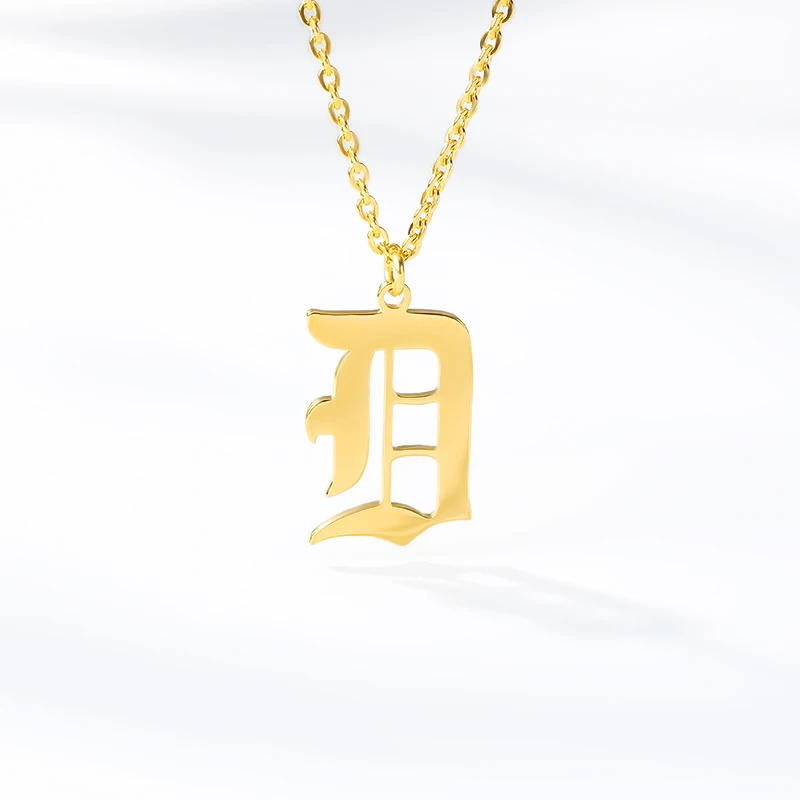 Ожерелье-чокер с буквенным подвесом, старинный английский шрифт, именная табличка, ожерелье из нержавеющей стали, золотой цвет, индивидуальные украшения BFF