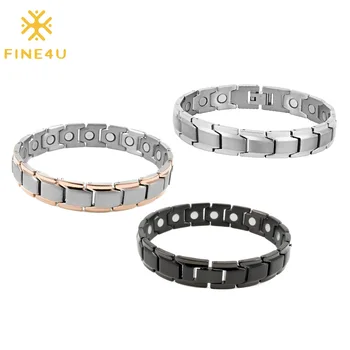 

FINE4U B392 Elegant Titanium Magnetic Therapy Bracelet Pain Relief for Arthritis and Carpal Tunnel